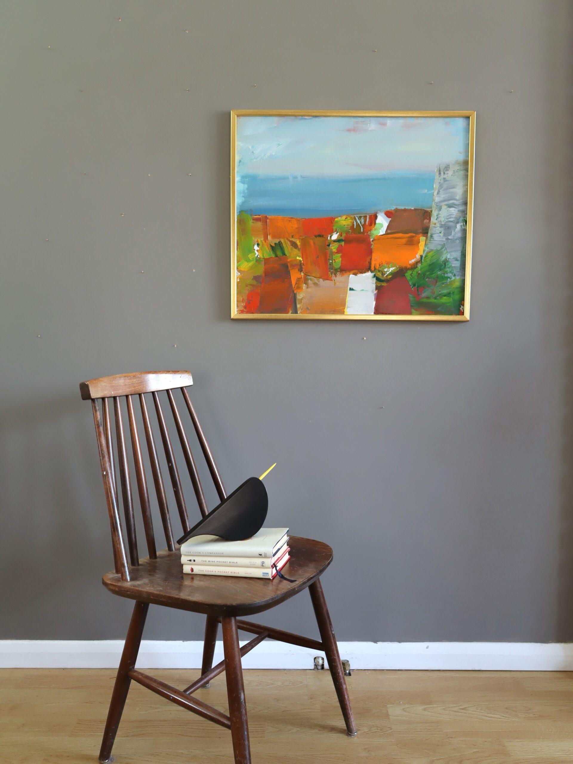Pittura ad olio di paesaggio astratto svedese della metà del secolo scorso - Costa di terracotta - Painting Moderno di Unknown