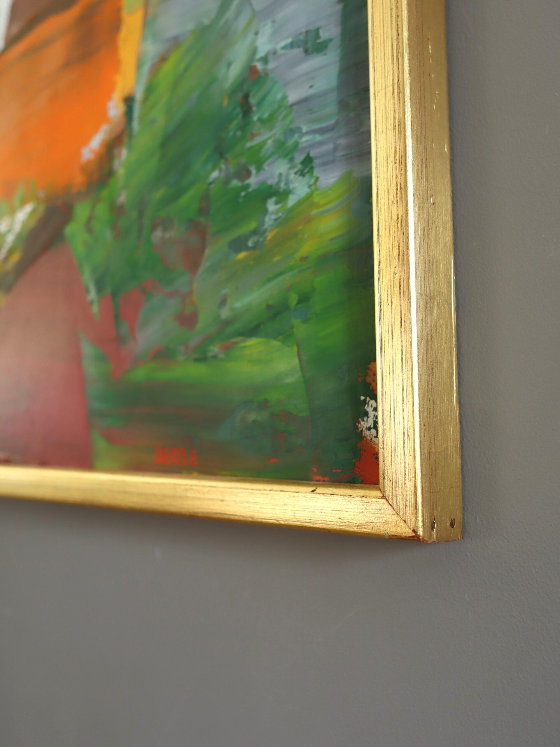 Pittura ad olio di paesaggio astratto svedese della metà del secolo scorso - Costa di terracotta in vendita 2