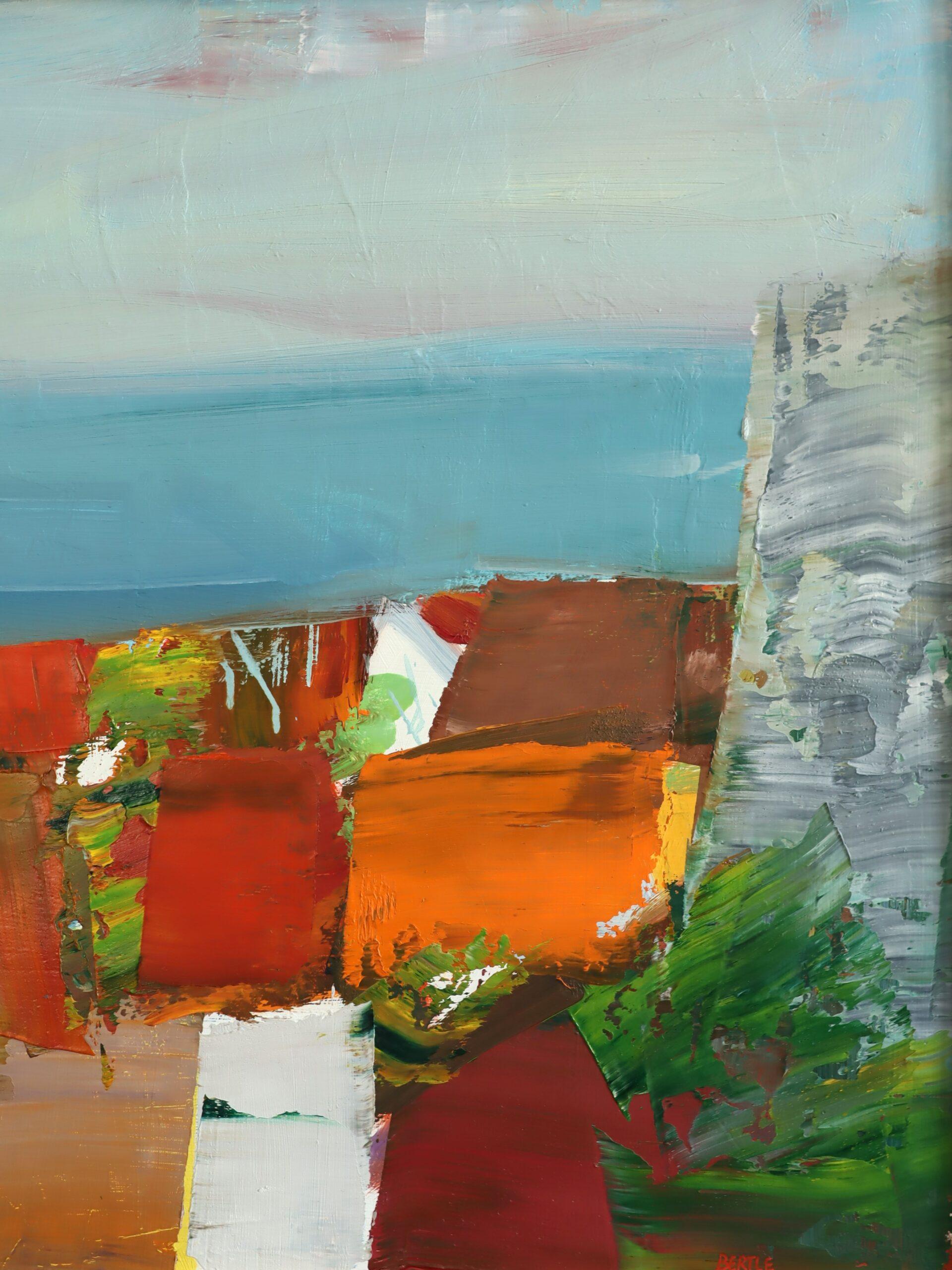 Pittura ad olio di paesaggio astratto svedese della metà del secolo scorso - Costa di terracotta in vendita 4