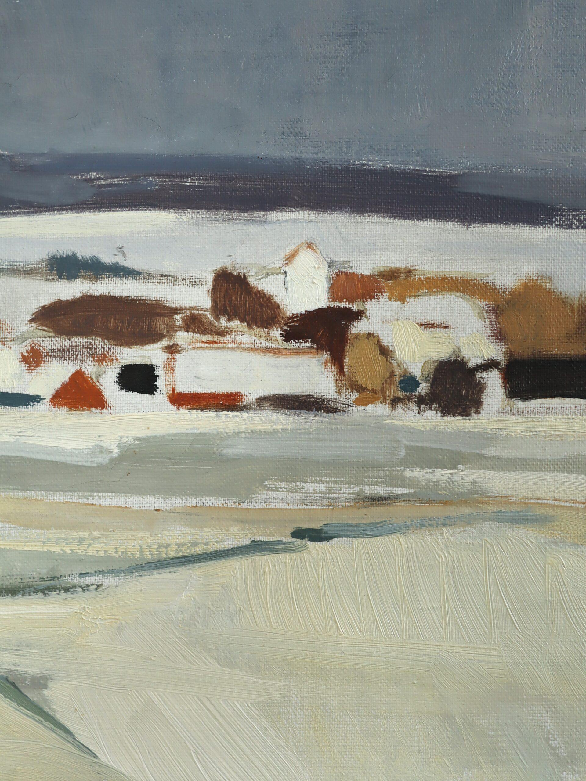 Mid Century Modern Swedish Abstract Landscape Oil Painting - Whispers of Winter For Sale 6