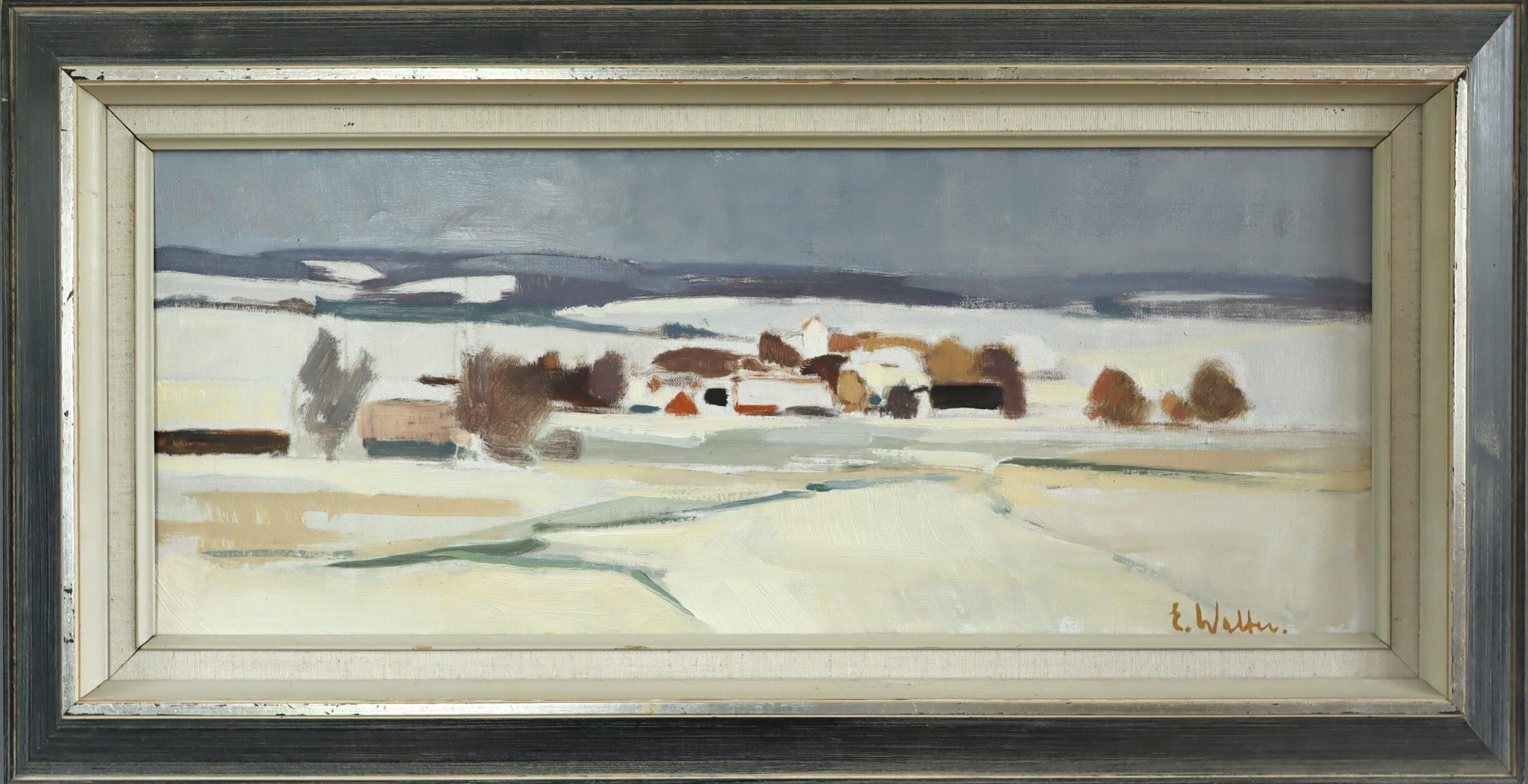 Mid Century Modern Swedish Abstract Landscape Oil Painting - Whispers of Winter