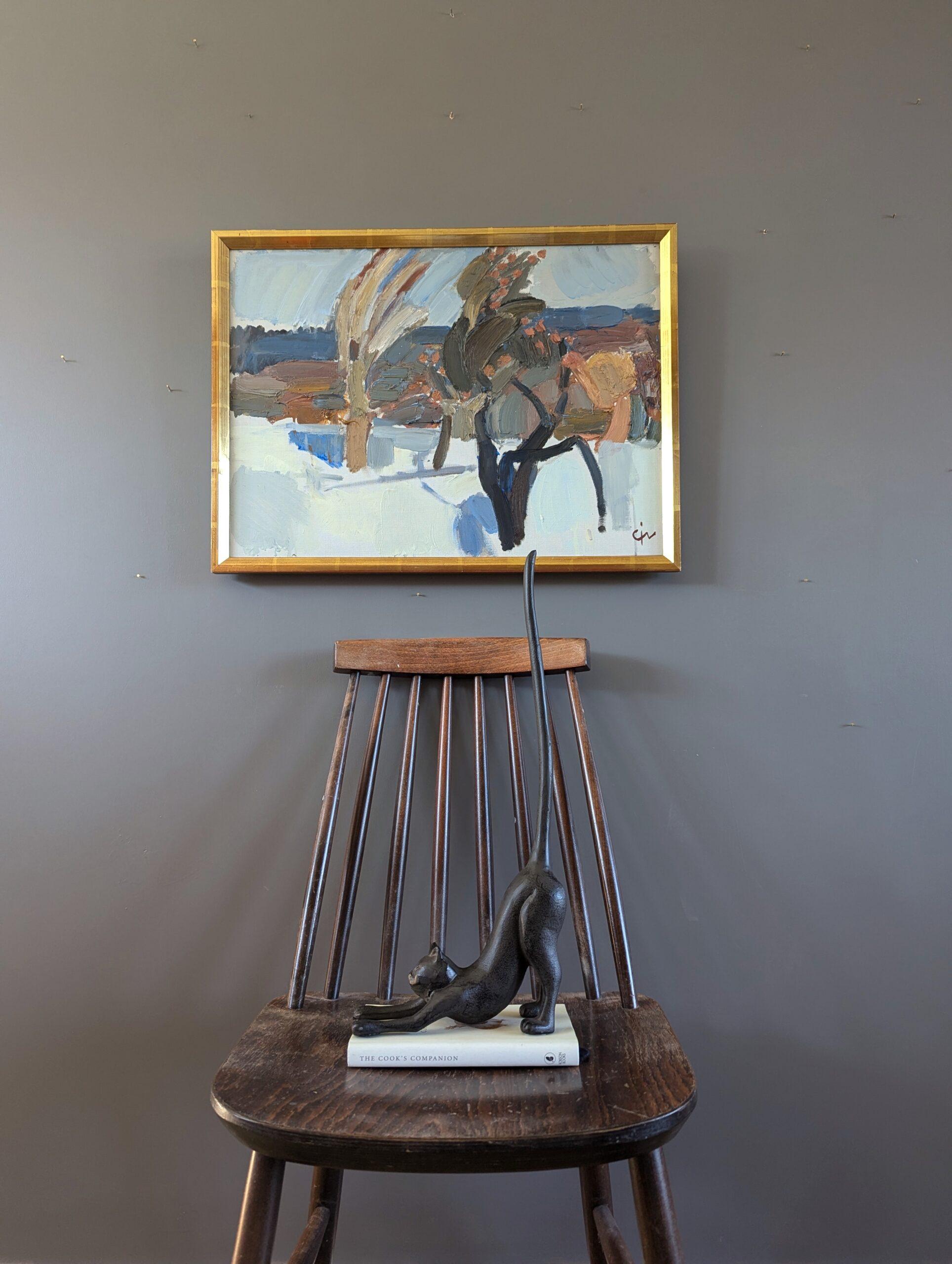 Peinture à l'huile suédoise abstraite suédoise moderne du milieu du siècle dernier - Hiver évasé - Moderne Painting par Unknown