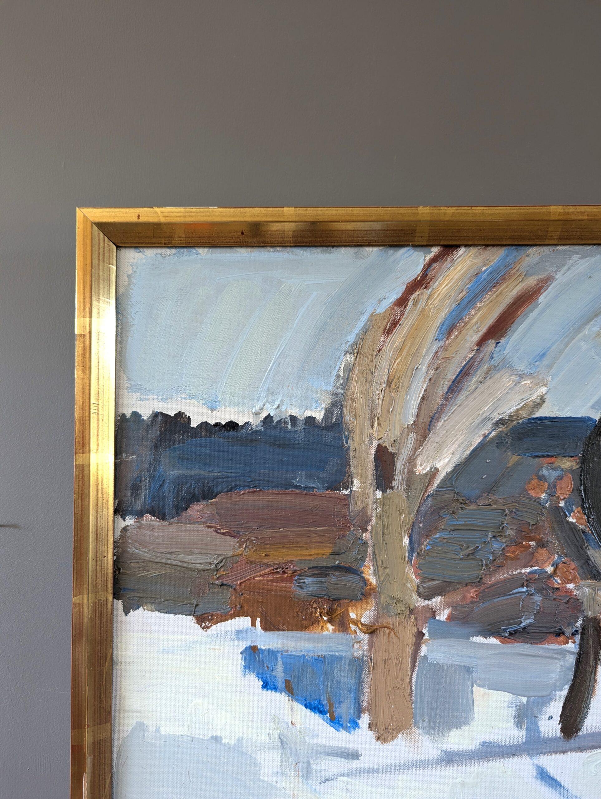 Peinture à l'huile suédoise abstraite suédoise moderne du milieu du siècle dernier - Hiver évasé en vente 1