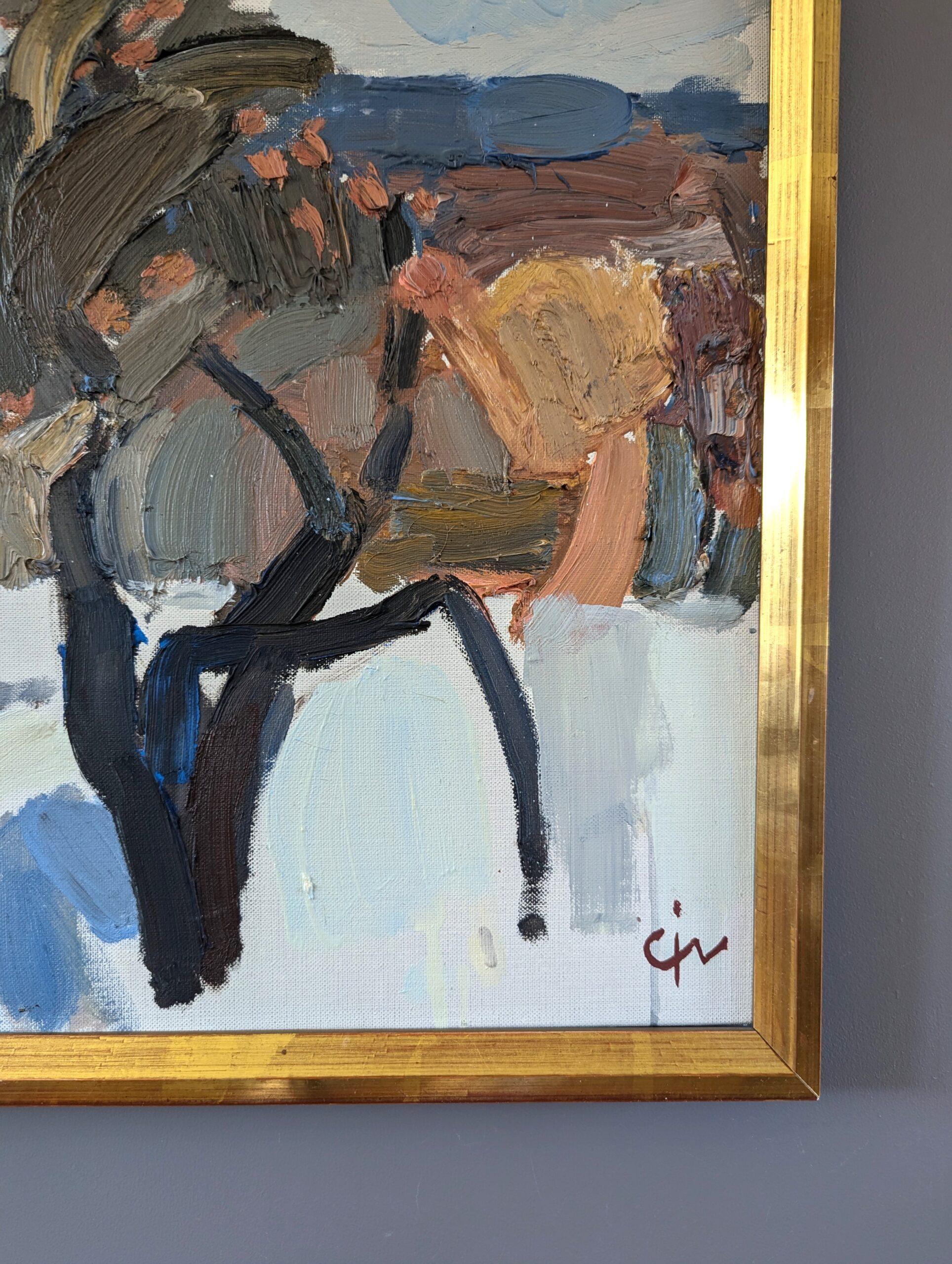 Peinture à l'huile suédoise abstraite suédoise moderne du milieu du siècle dernier - Hiver évasé en vente 2