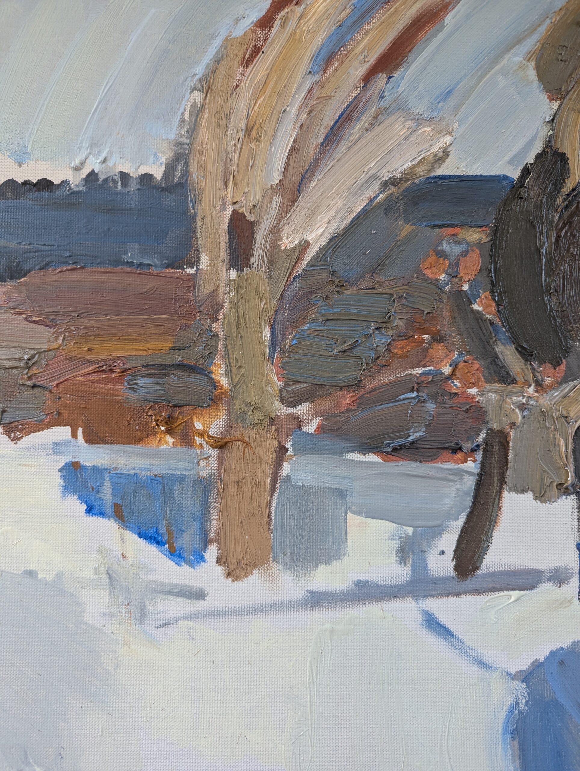 Peinture à l'huile suédoise abstraite suédoise moderne du milieu du siècle dernier - Hiver évasé en vente 3