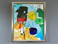 Mid Century Modern Swedish Abstract Oil Painting - Chromatic Constellation