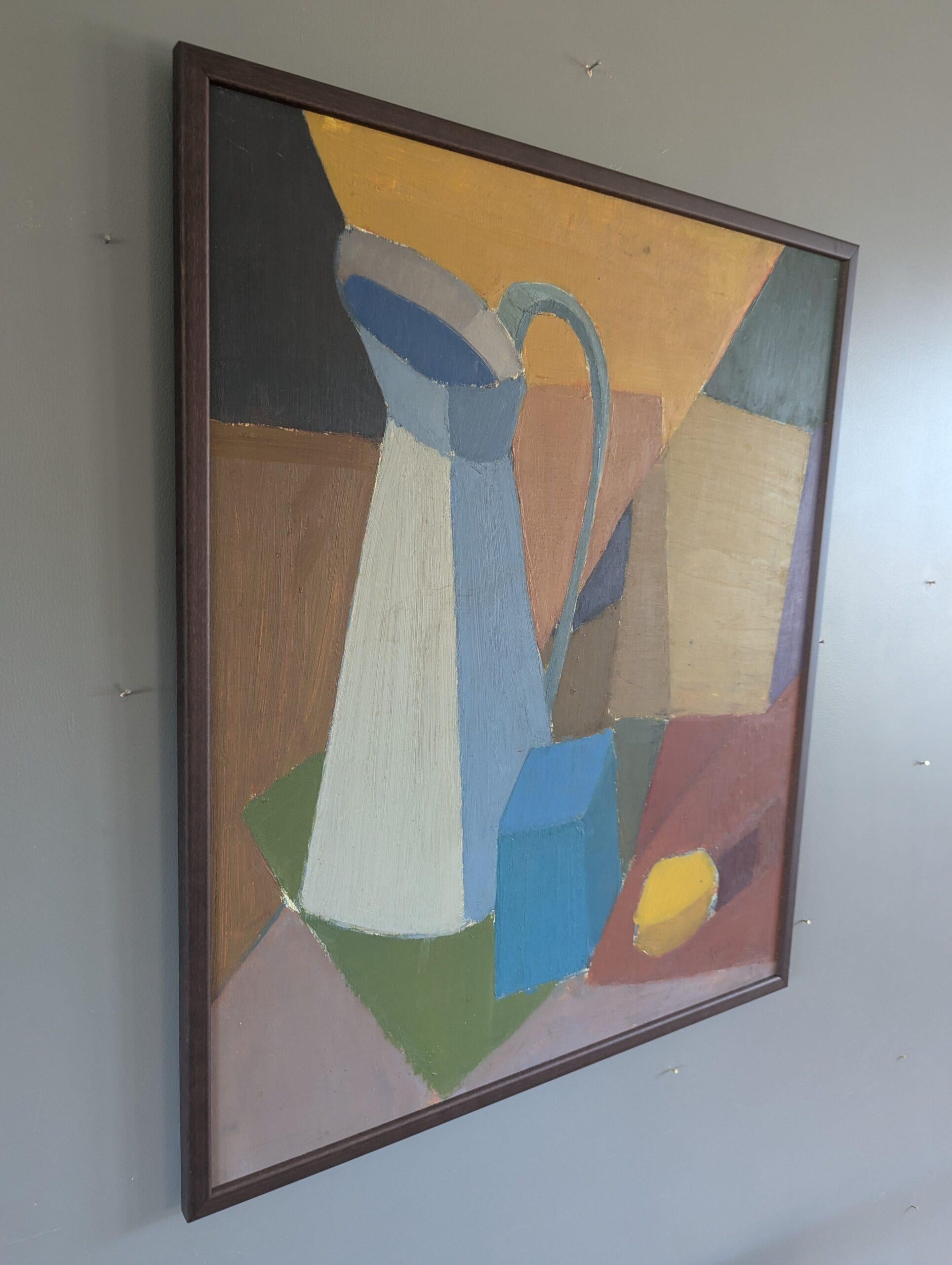 Pittura ad olio astratta svedese della metà del secolo scorso - Natura morta geometrica - Still-Life Painting Marrone di Unknown
