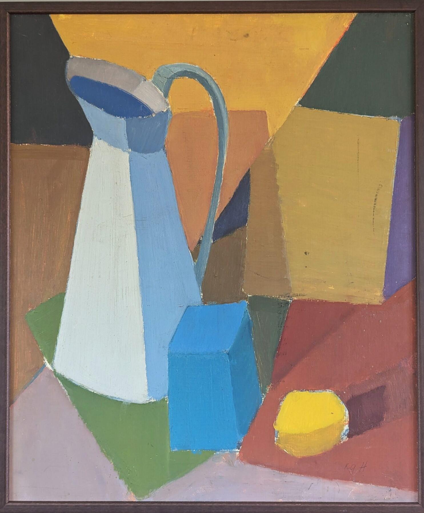 Still-Life Painting di Unknown - Pittura ad olio astratta svedese della metà del secolo scorso - Natura morta geometrica