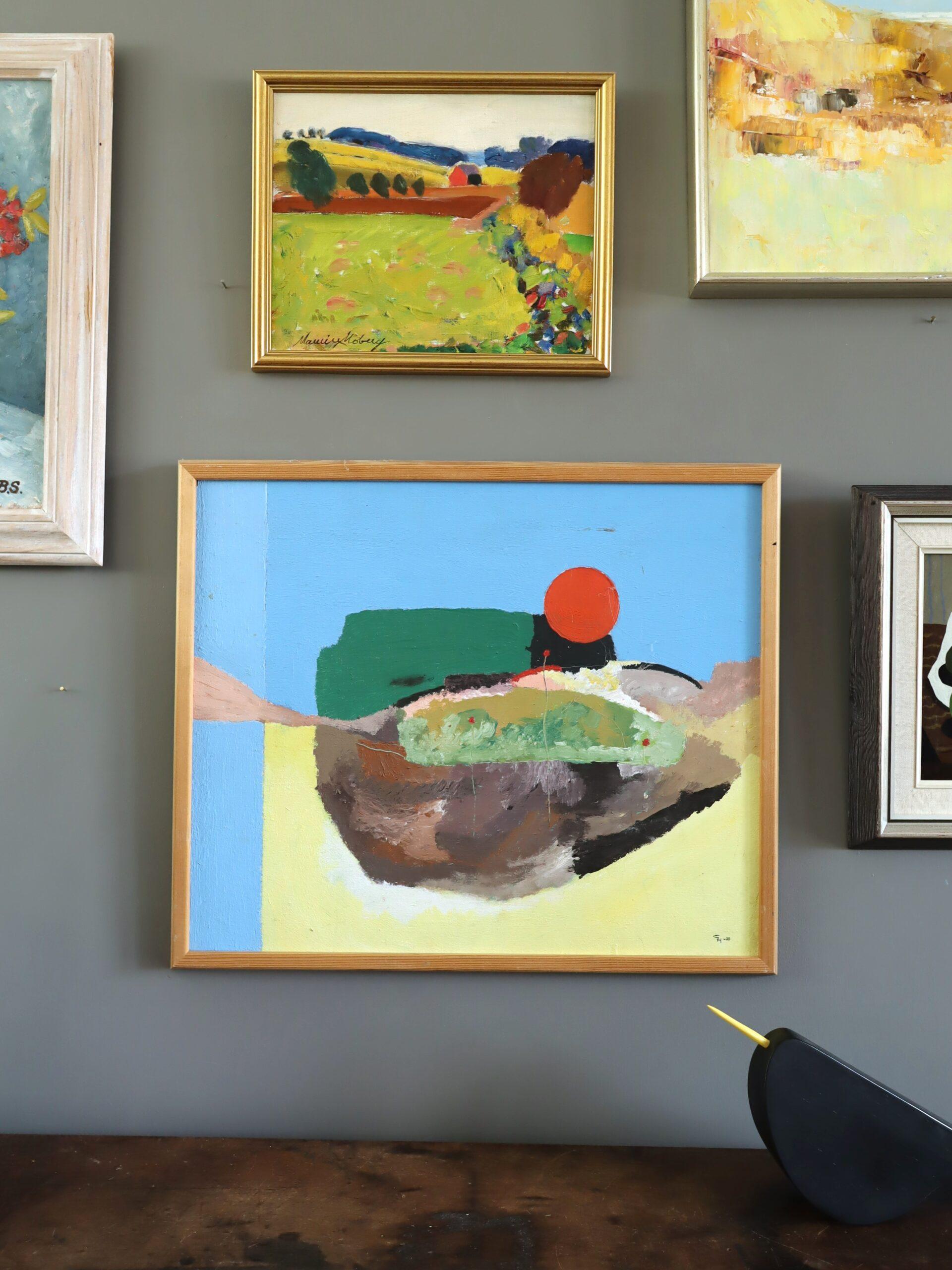 Mid Century Modern Schwedisch Abstraktes Ölgemälde - Erinnerung an eine Landschaft (Moderne), Painting, von Unknown