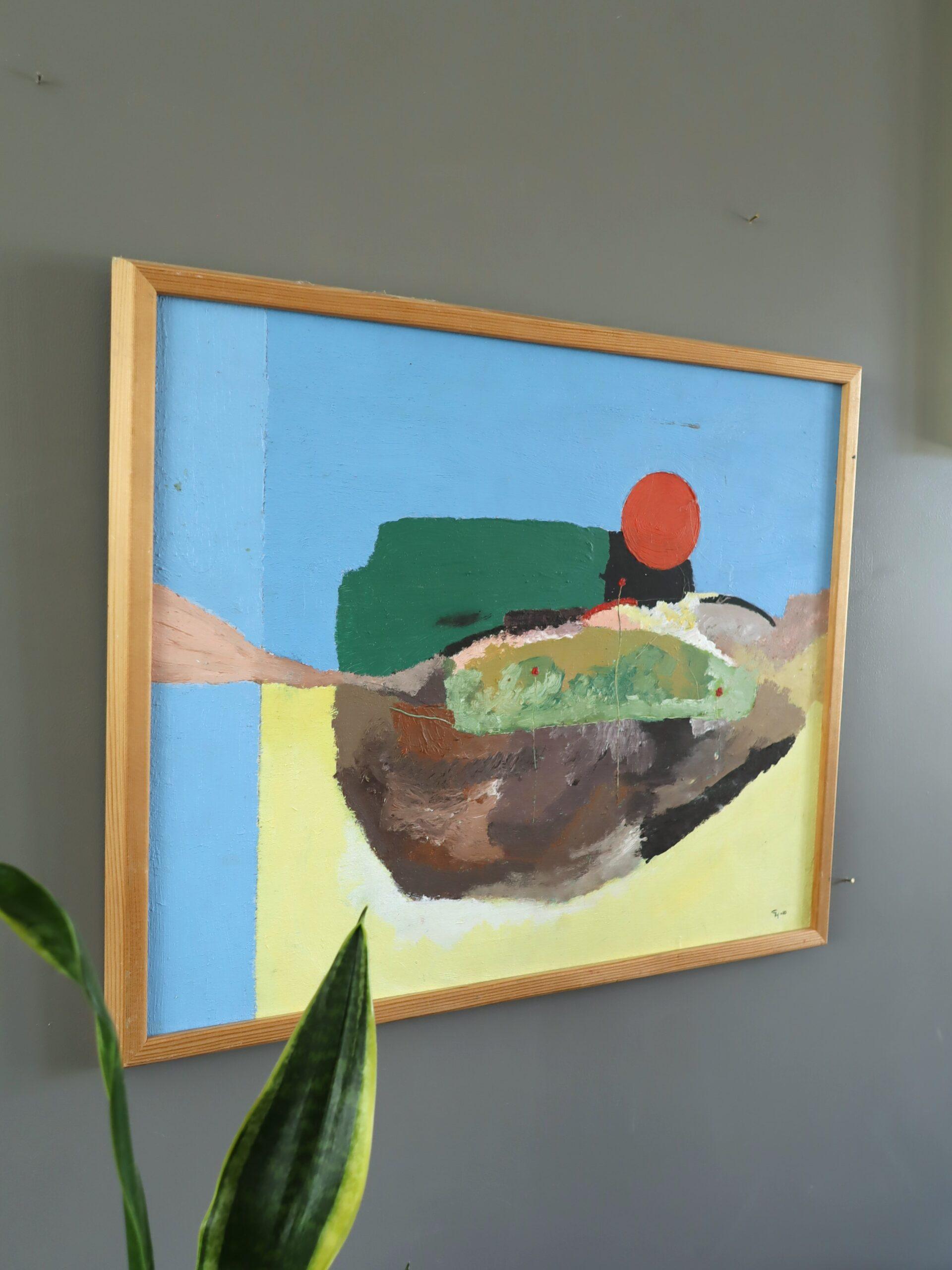 Mid Century Modern Schwedisch Abstraktes Ölgemälde - Erinnerung an eine Landschaft (Grau), Abstract Painting, von Unknown