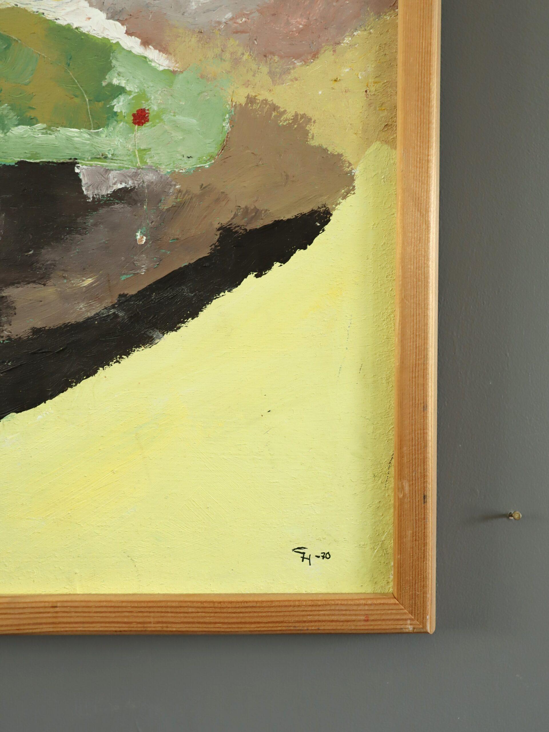 Mid Century Modern Schwedisch Abstraktes Ölgemälde - Erinnerung an eine Landschaft im Angebot 2