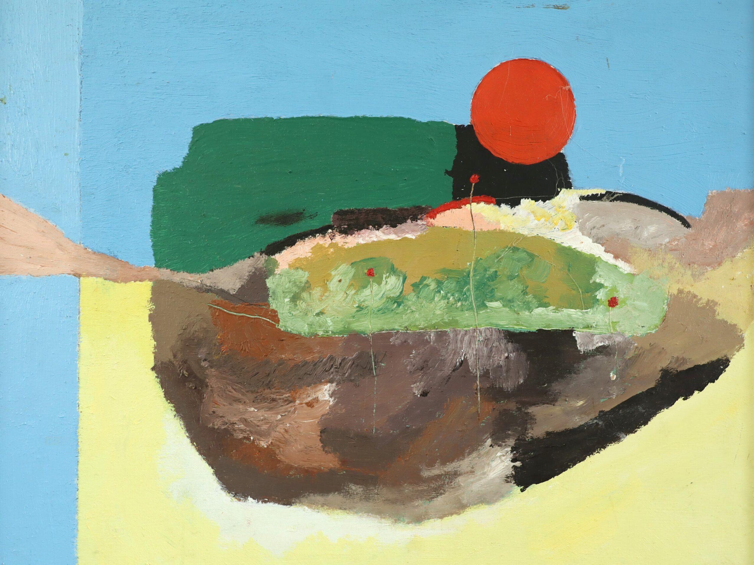 Mid Century Modern Schwedisch Abstraktes Ölgemälde - Erinnerung an eine Landschaft im Angebot 3