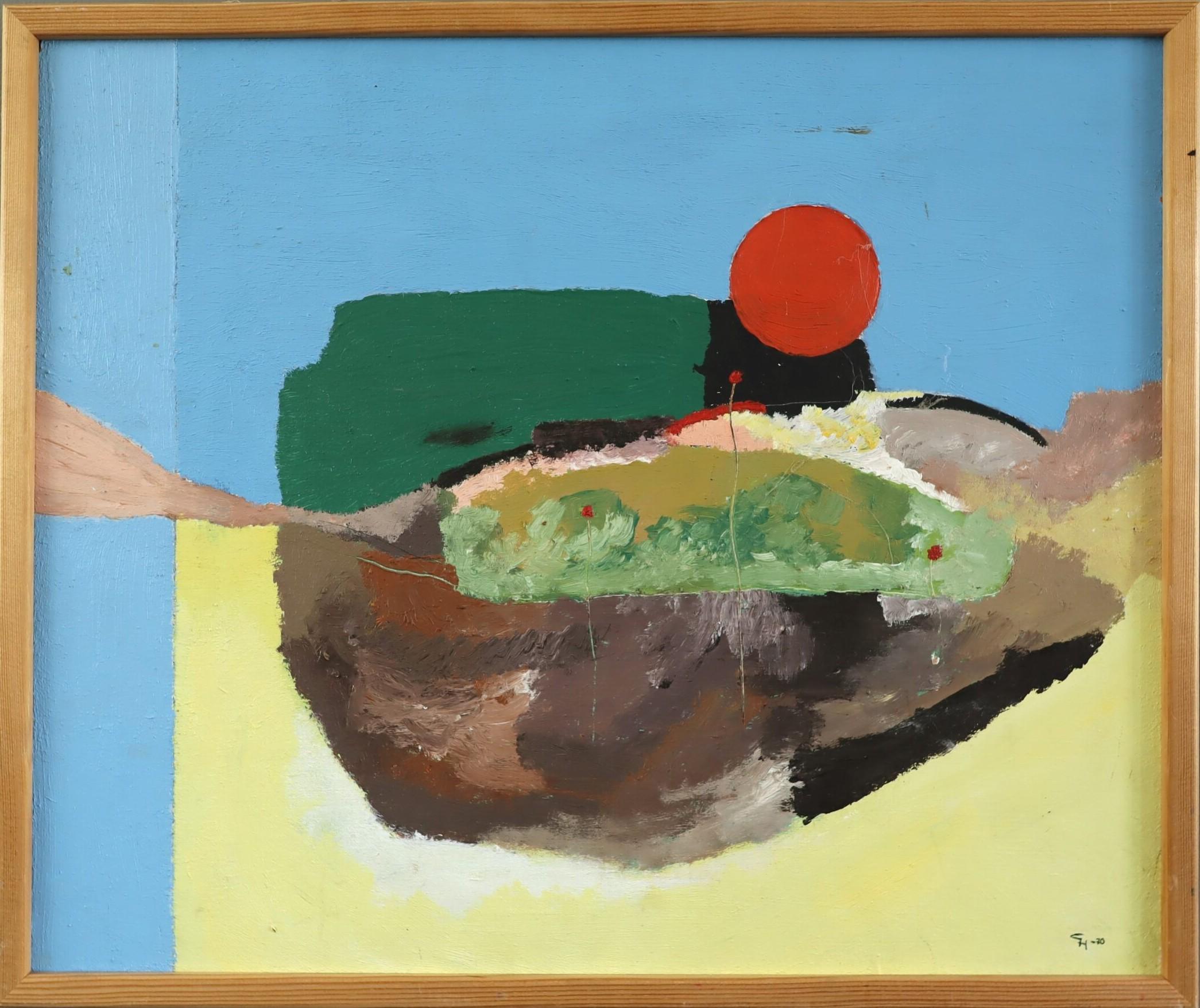 Mid Century Modern Schwedisch Abstraktes Ölgemälde - Erinnerung an eine Landschaft