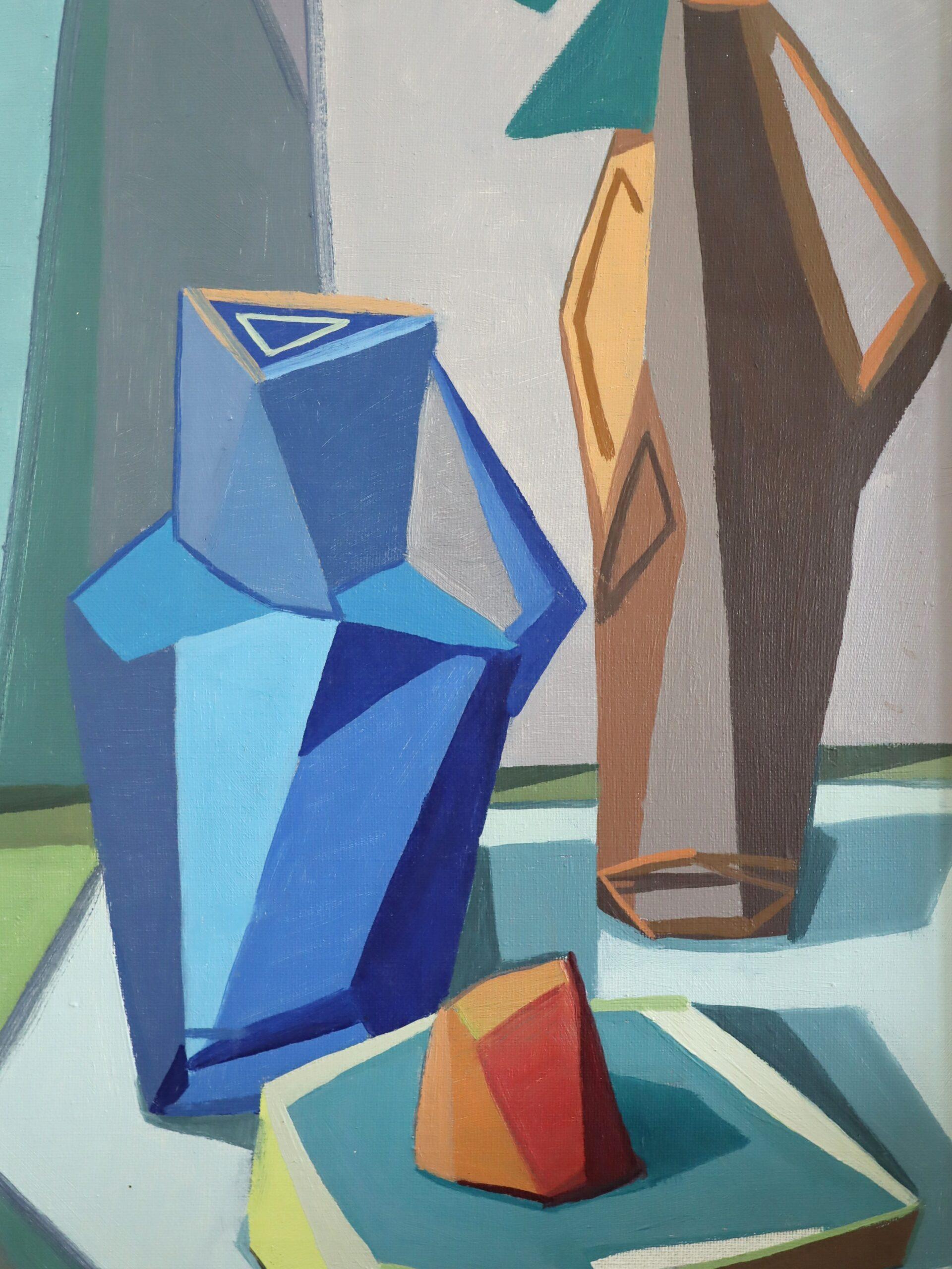 Mid Century Modern Swedish Abstract Still Life Oil Painting - Cubist Tabletop im Angebot 8