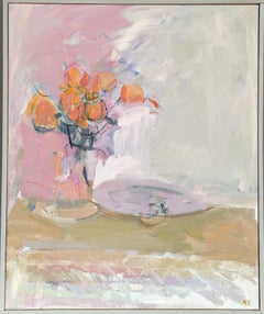 Mid Century Modern Swedish Abstract Still Life Oil Painting - Soft Blooms