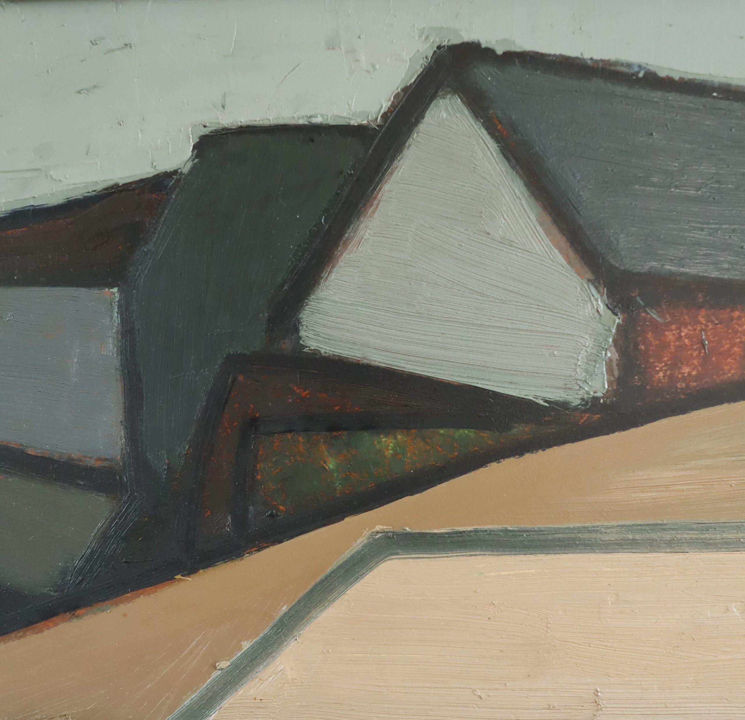 Pintura al óleo de escena callejera abstracta sueca moderna de mediados de siglo - Calle geométrica en venta 5