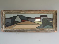 Mid Century Modern Swedish Abstract Street Scene Oil Painting - Geometric Street