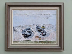 Used Mid-Century Modern Swedish Coastal Landscape Framed Oil Painting, "Becalm"