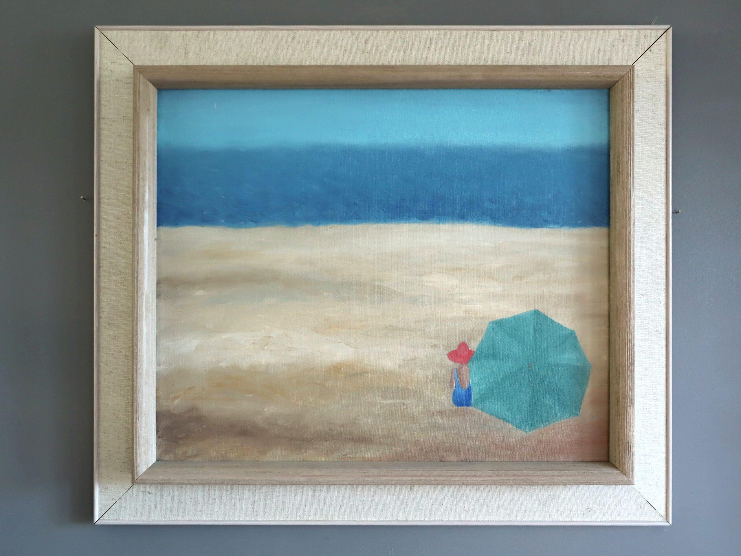 Mid Century Modern Schwedische Küstenlandschaft Ölgemälde - Am blauen Horizont – Painting von Unknown