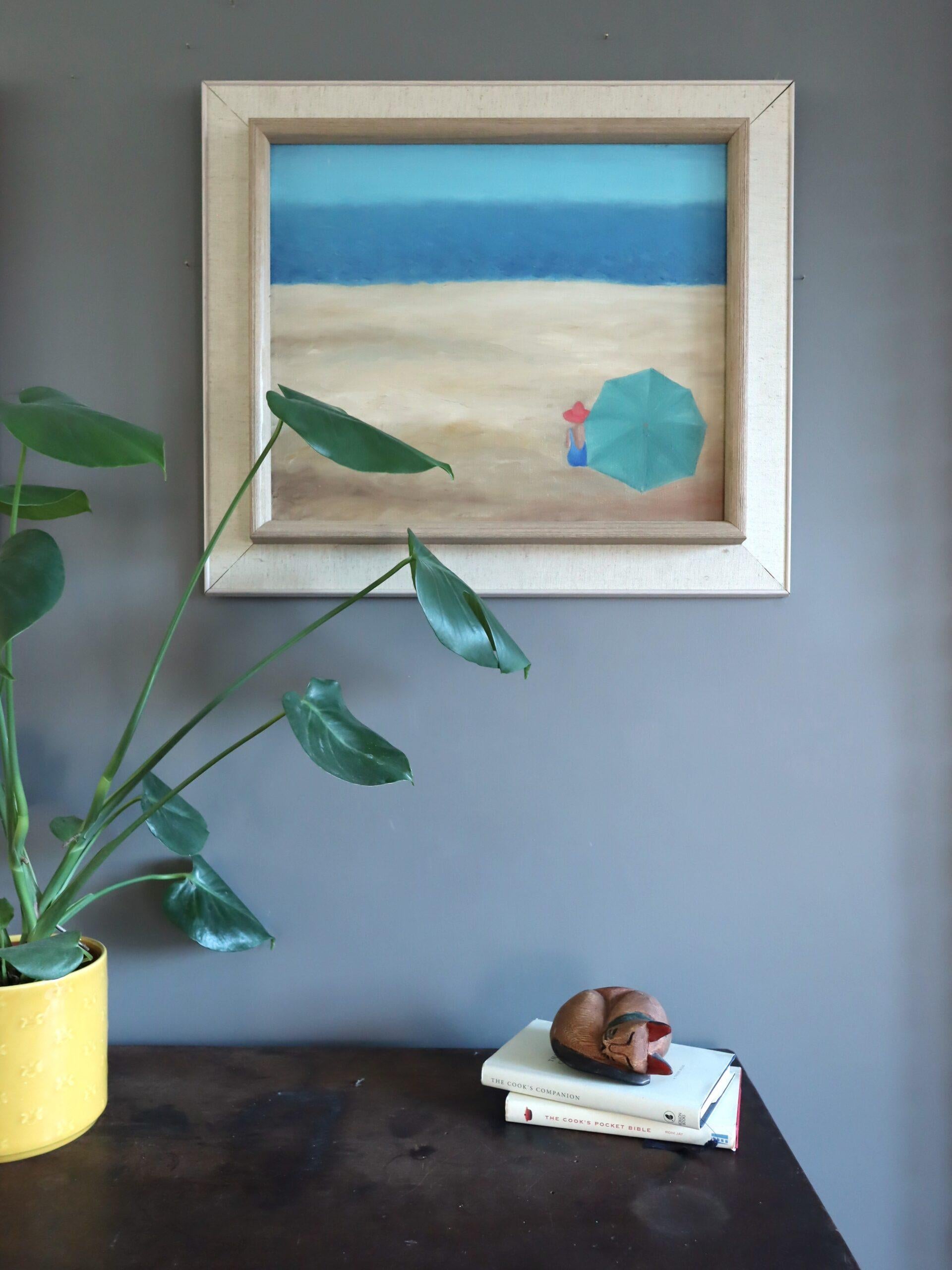 Mid Century Modern Schwedische Küstenlandschaft Ölgemälde - Am blauen Horizont (Moderne), Painting, von Unknown