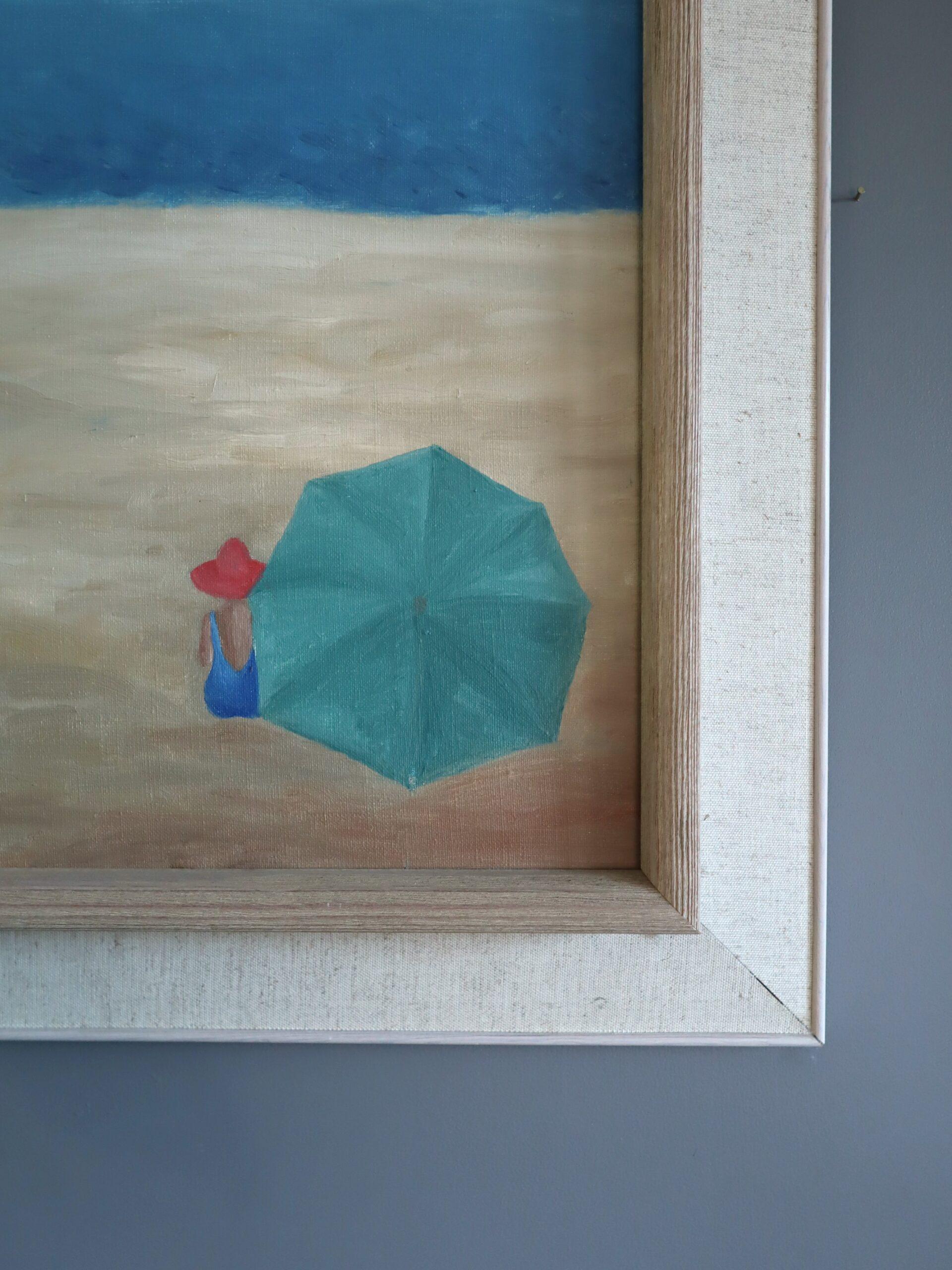 Mid Century Modern Schwedische Küstenlandschaft Ölgemälde - Am blauen Horizont im Angebot 2