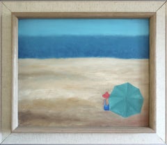 Mid Century Modern Swedish Coastal Landscape Oil Painting - By the Blue Horizon