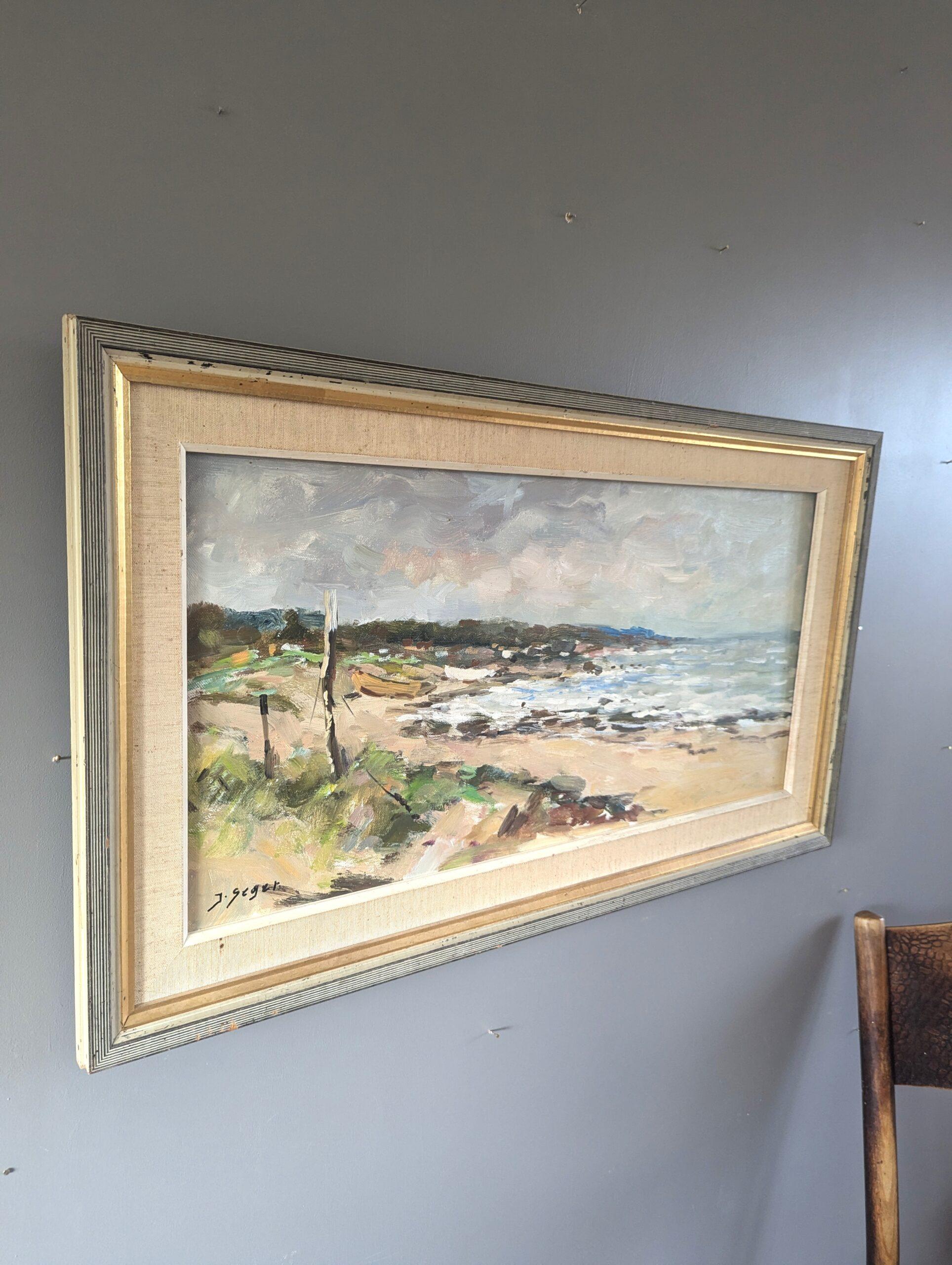 Mid Century Modern Swedish Coastal Landscape Oil Painting - Quiet Coastline 1