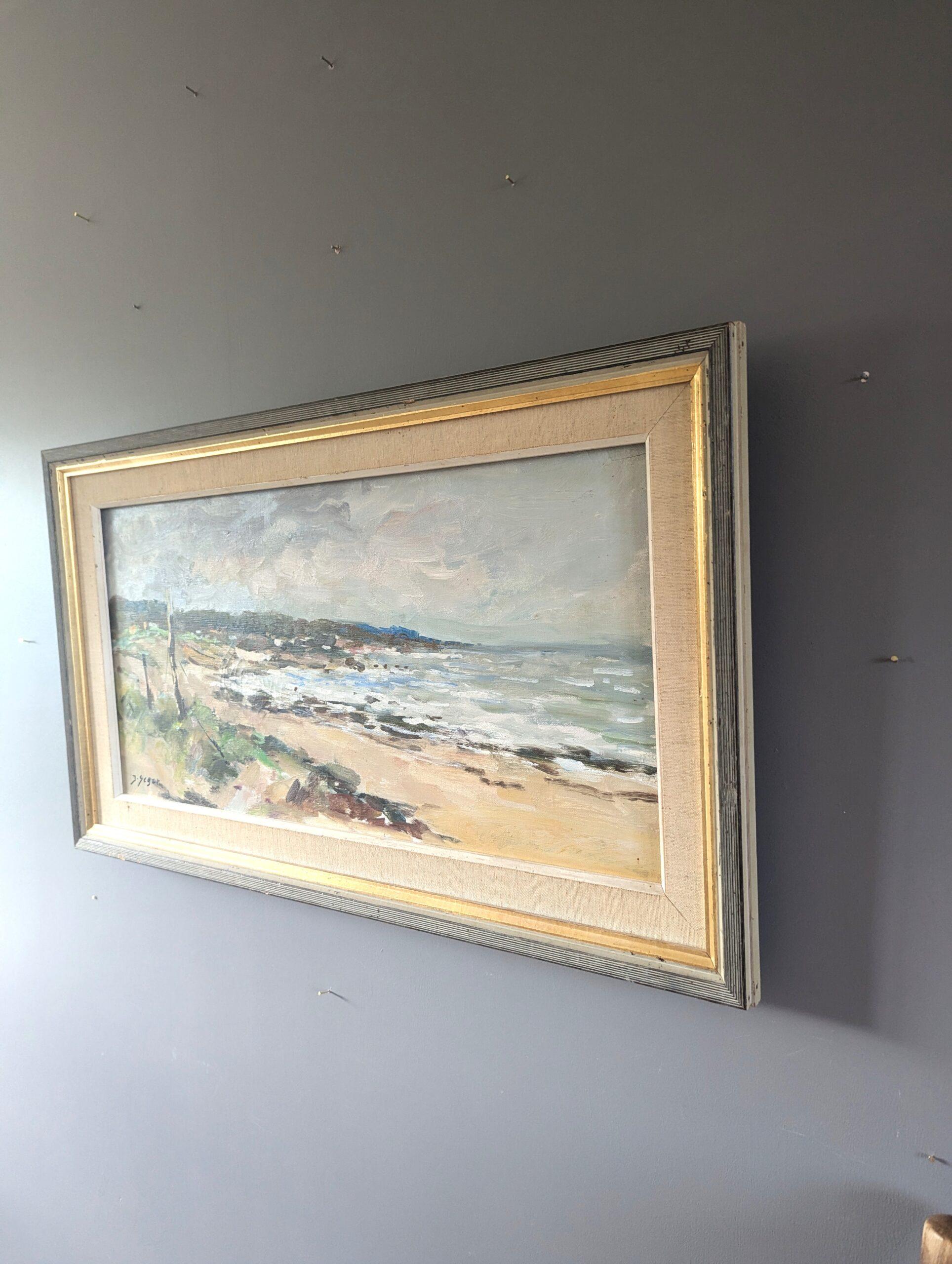 Mid Century Modern Swedish Coastal Landscape Oil Painting - Quiet Coastline 2