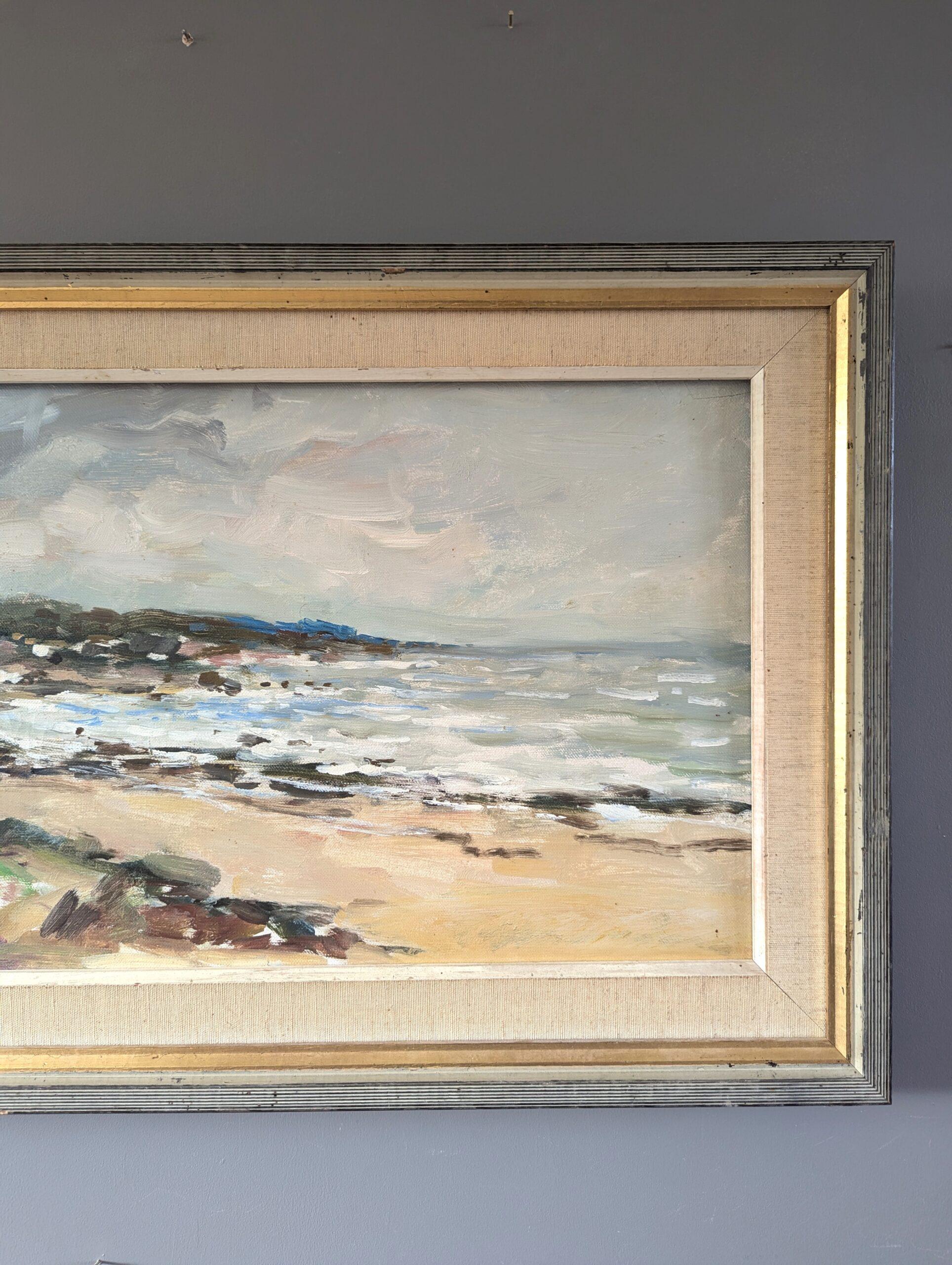Mid Century Modern Swedish Coastal Landscape Oil Painting - Quiet Coastline 4