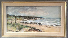 Mid Century Modern Swedish Coastal Landscape Oil Painting - Quiet Coastline