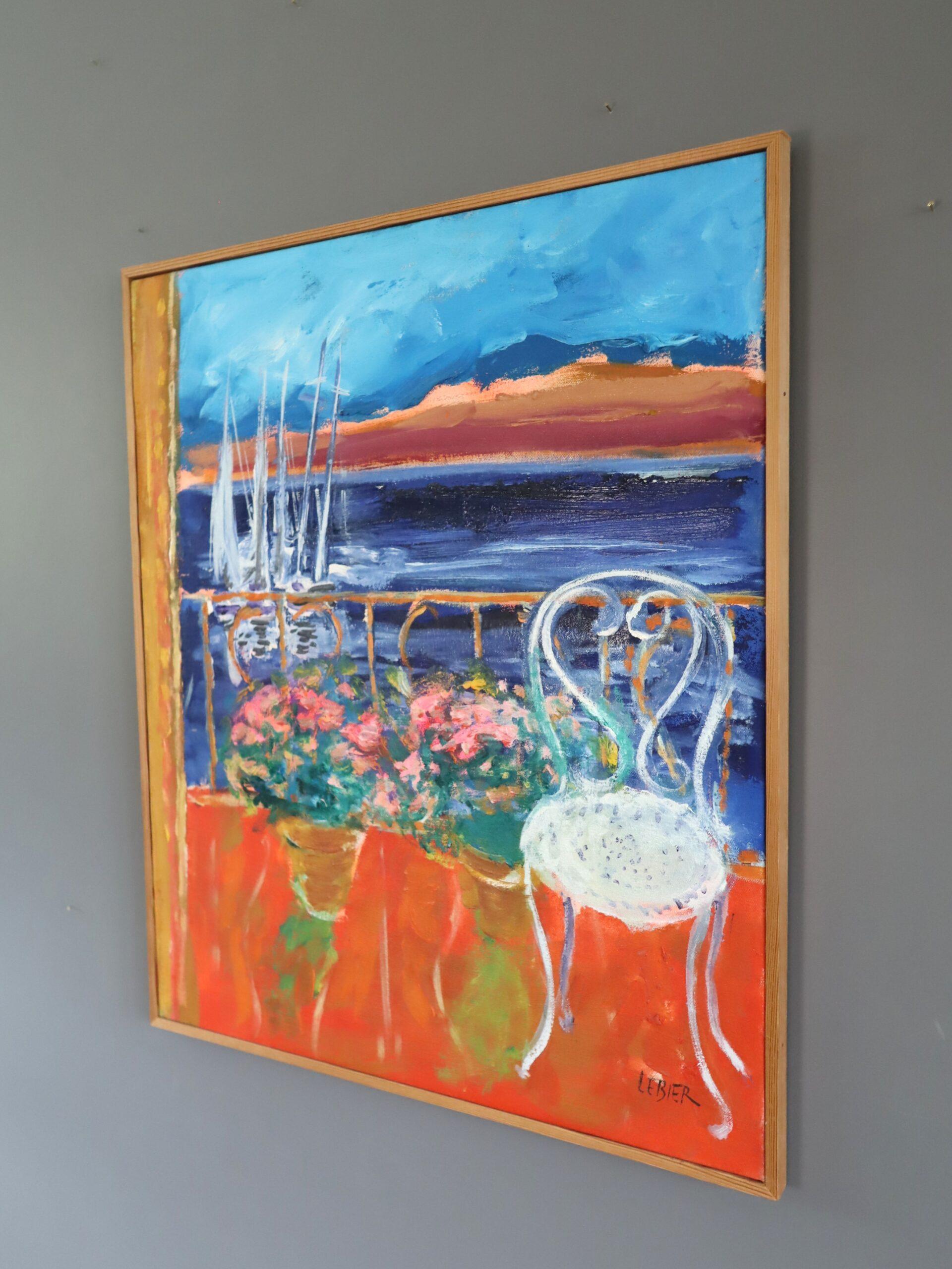 Nature morte suédoise du milieu du siècle - Balcon ensoleillé - Orange Landscape Painting par Unknown