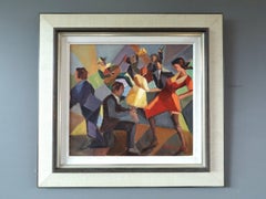 Mid Century Modern Swedish Cubist Figurative Oil Painting -Dance the Night Away