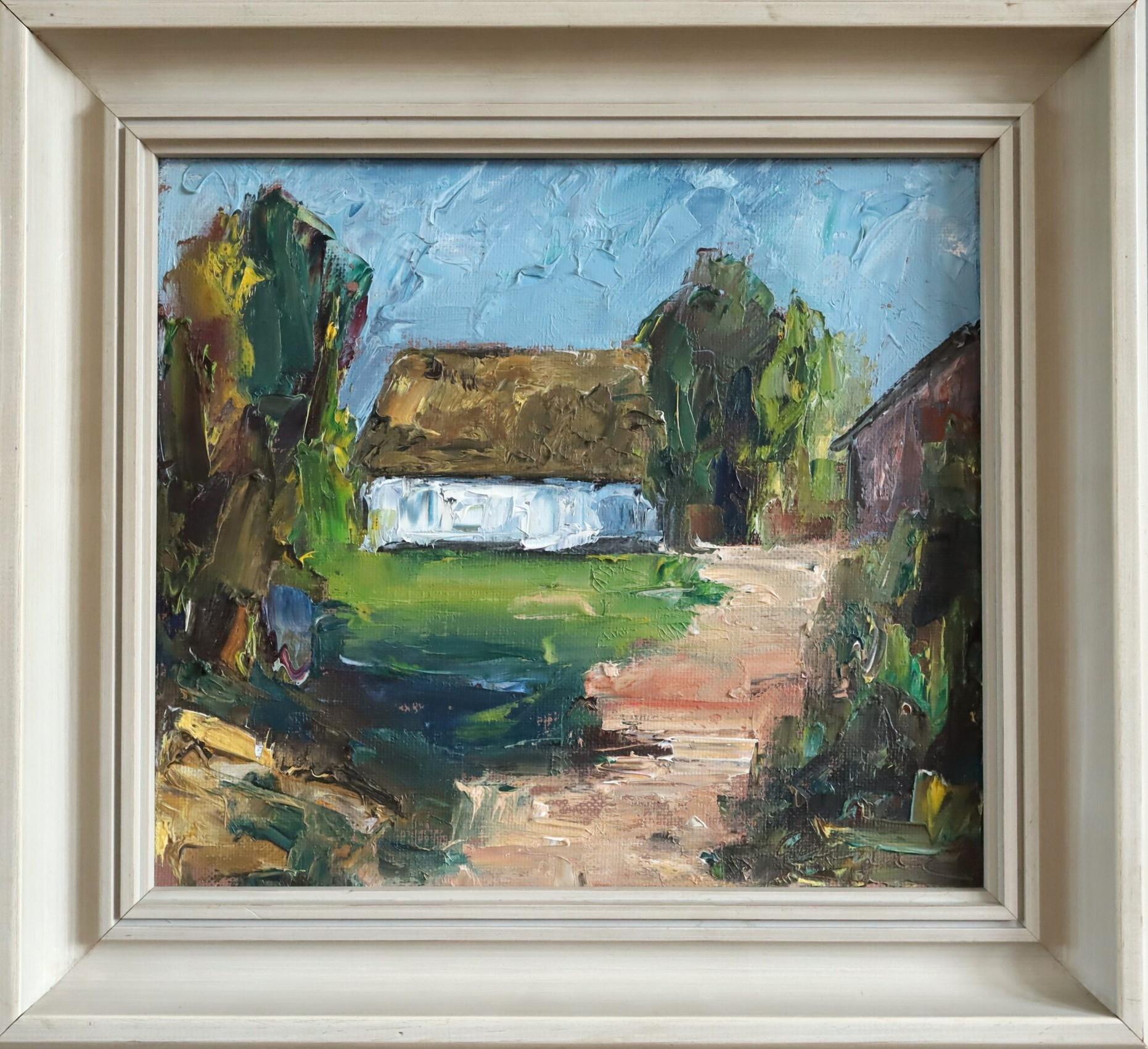 Schwedisches expressionistisches Landschaftsgemälde der Mitte des Jahrhunderts, Ölgemälde -  The White Cottage
