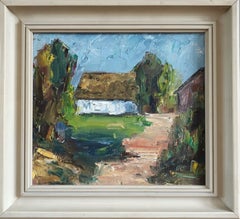 Mid Century Modern Swedish Expressiv Landscape Oil Painting -  The White Cottage