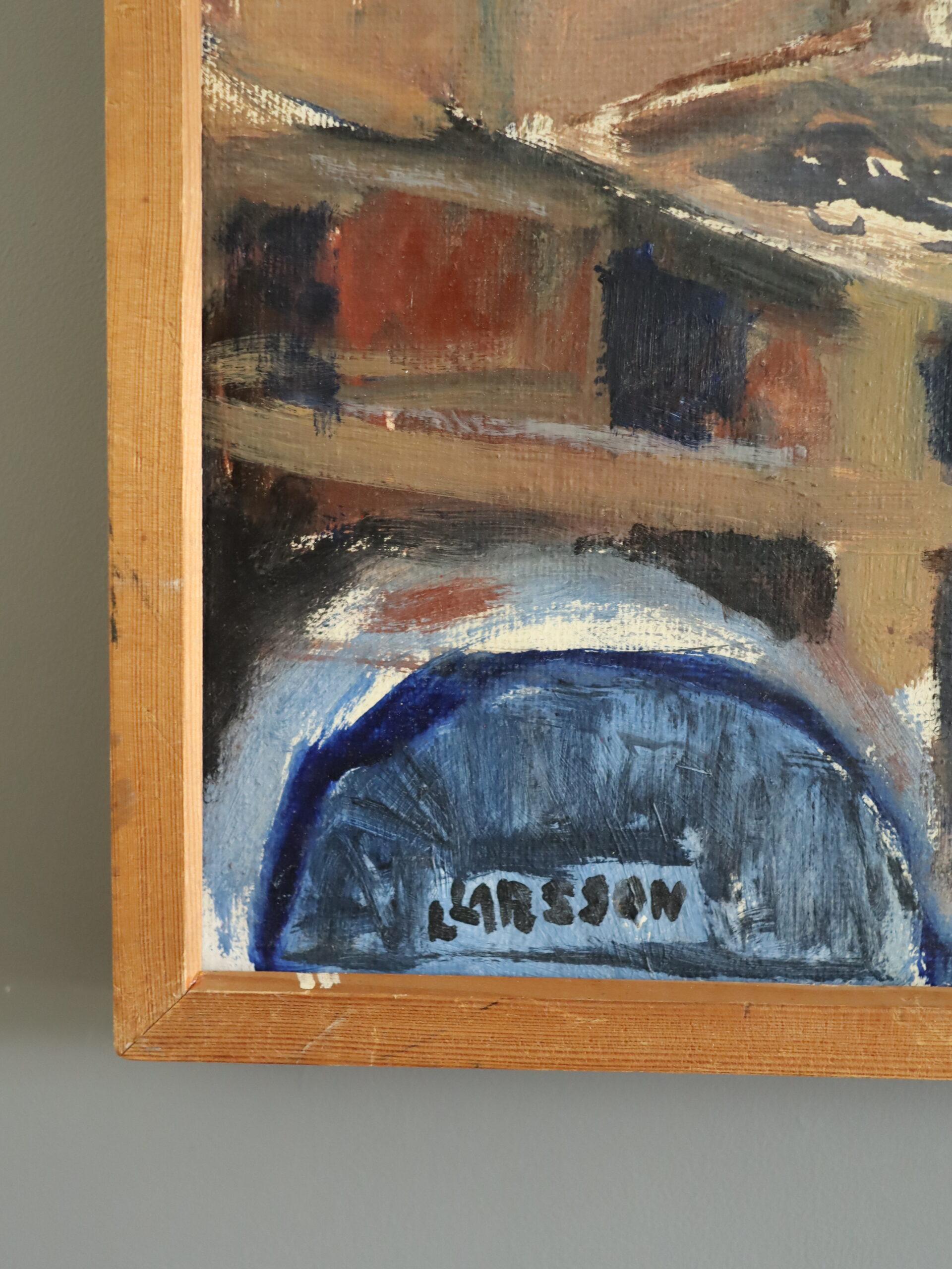 Schwedisches expressives figuratives Ölgemälde aus der Mitte des Jahrhunderts - Auf dem Markt im Angebot 1