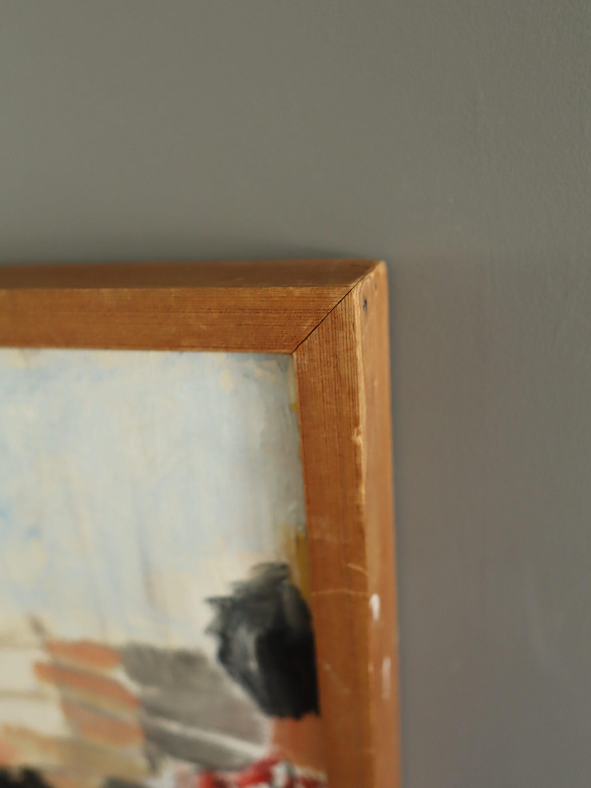 Schwedisches expressives figuratives Ölgemälde aus der Mitte des Jahrhunderts - Auf dem Markt im Angebot 2