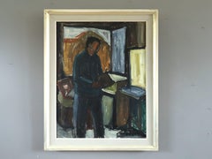 Pintura al óleo sueca de mediados del siglo XX - Un momento para leer