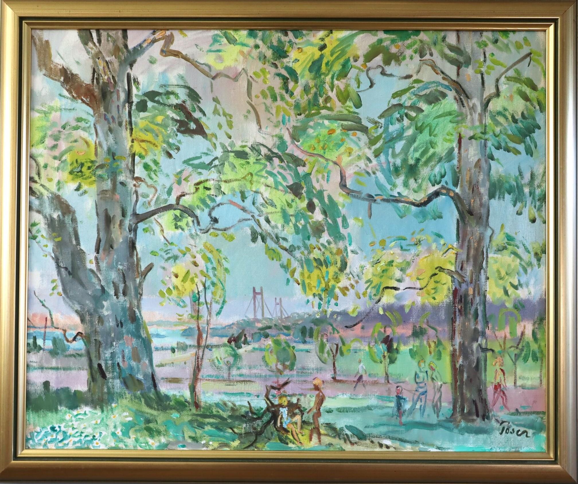 Unknown Landscape Painting – Mid Century Modern Schwedisch Ausdrucksvolle Landschaft Ölgemälde - Baldachin des Lichts