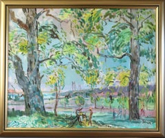 Vintage Mid Century Modern Swedish Expressive Landscape Oil Painting - Canopy of Light