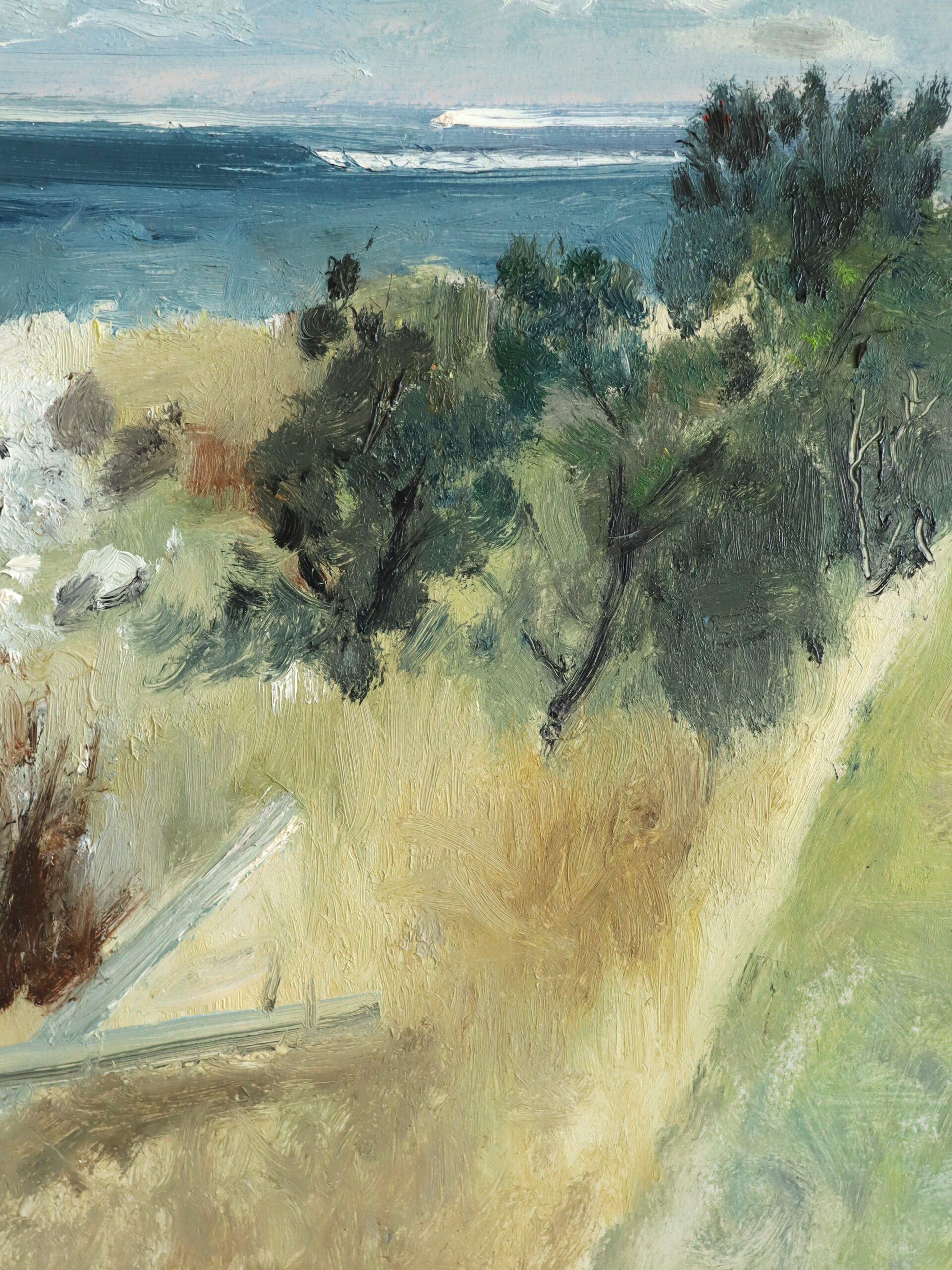 Mid Century Modern Swedish Expressive Landscape Oil Painting - Coastal Road For Sale 8
