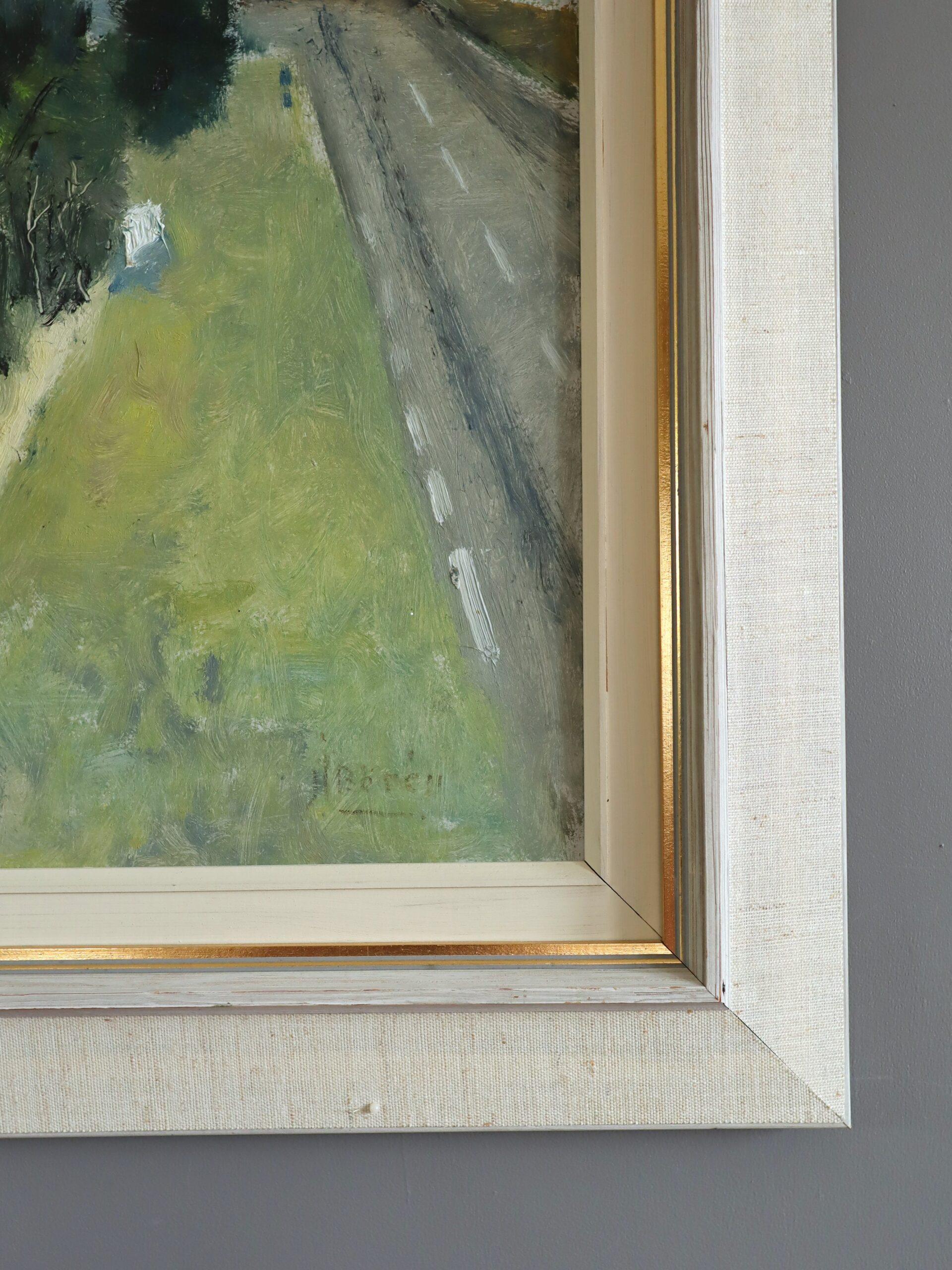 Mid Century Modern Swedish Expressive Landscape Oil Painting - Coastal Road For Sale 5