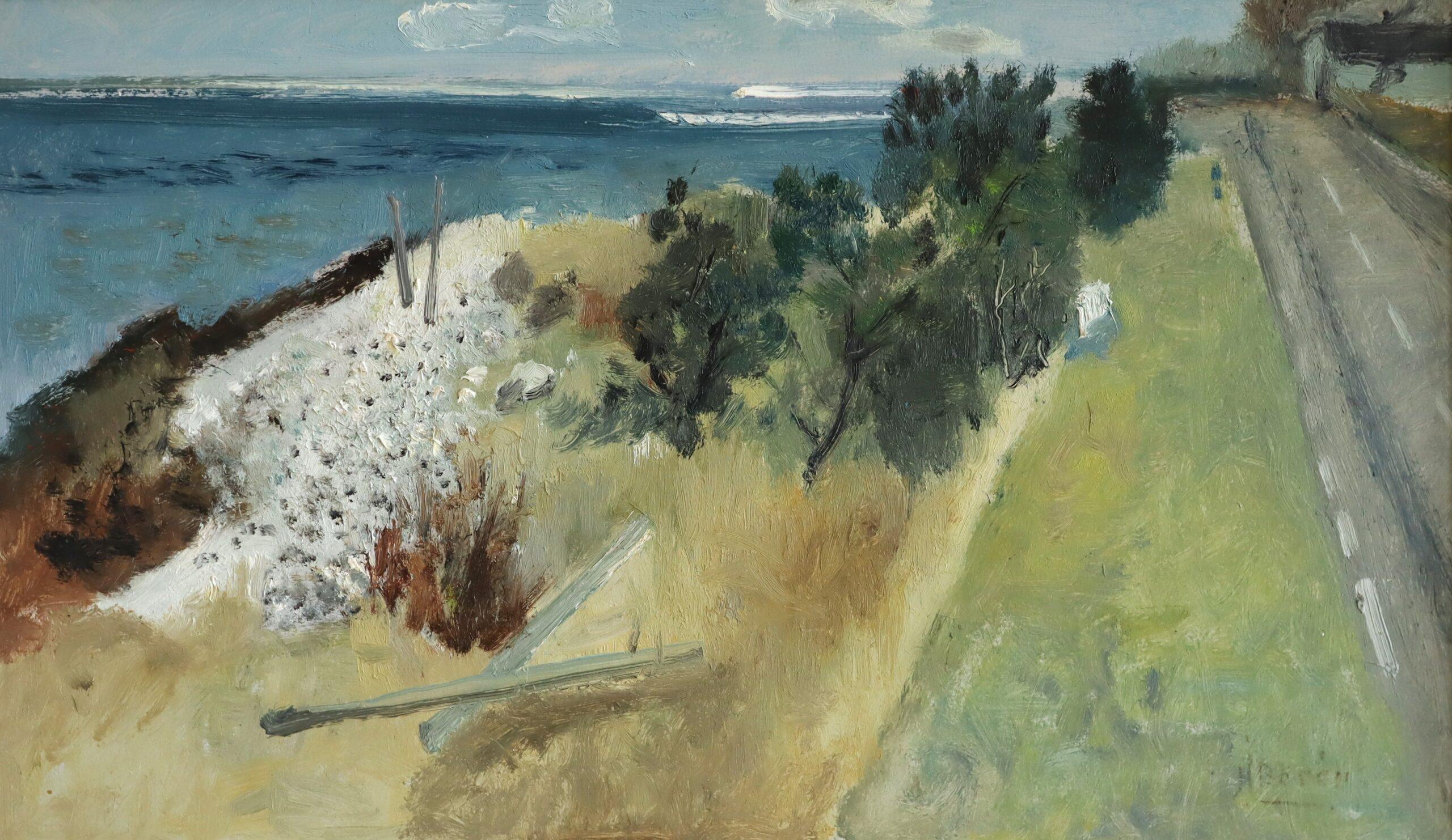 Mid Century Modern Swedish Expressive Landscape Oil Painting - Coastal Road For Sale 6
