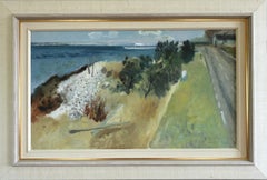 Mid Century Modern Swedish Expressive Landscape Oil Painting - Coastal Road