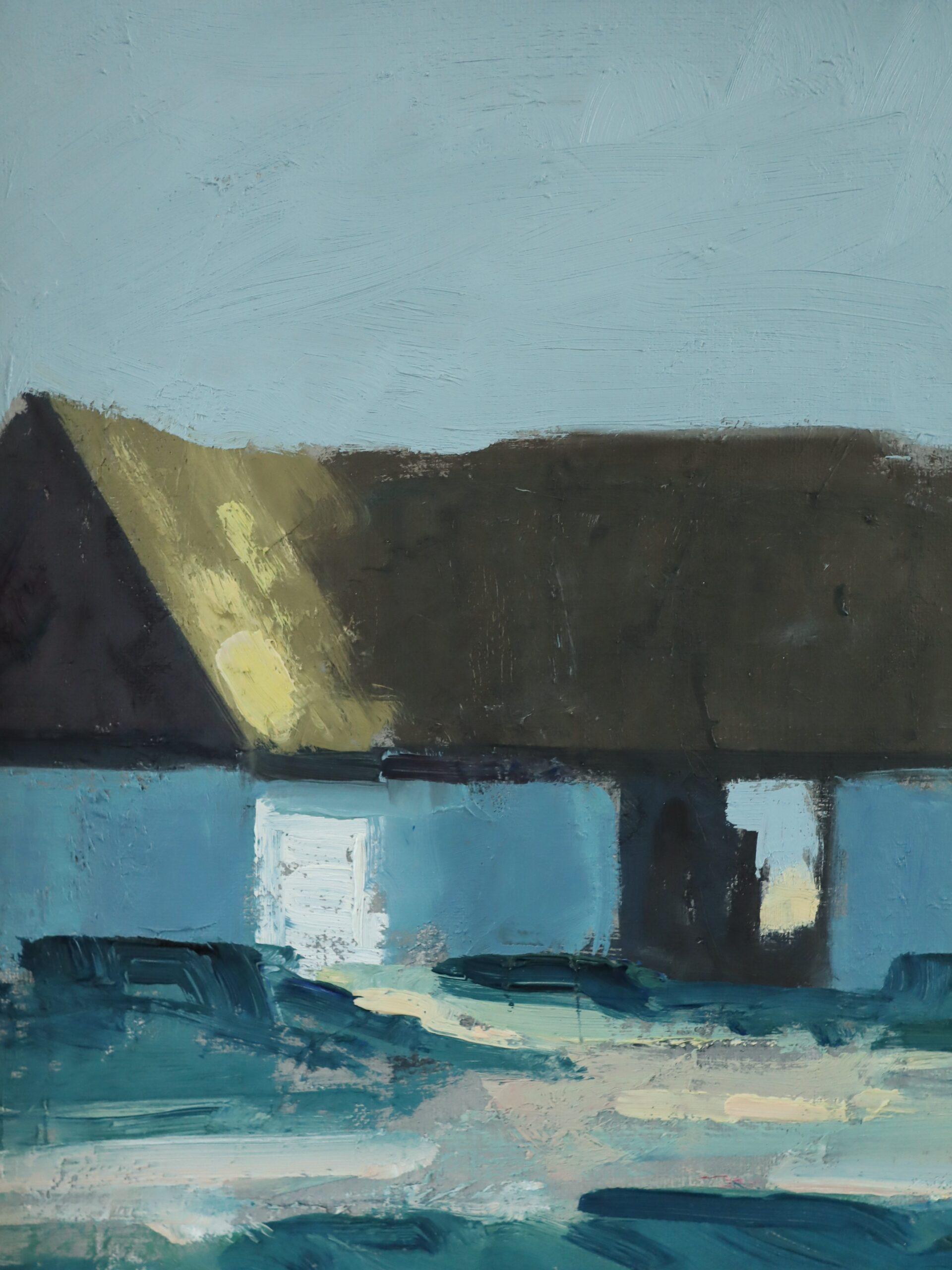 Peinture à l'huile de paysage suédois expressif du milieu du siècle dernier - Farmhouse Cottage en vente 5