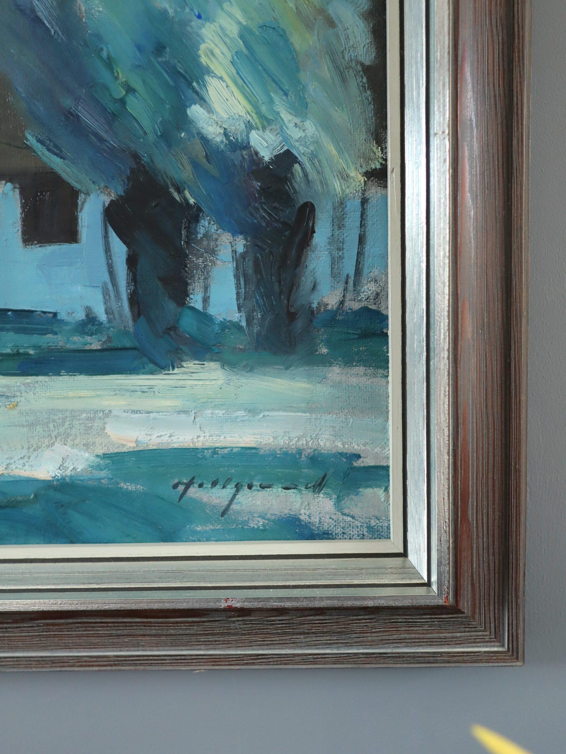 Peinture à l'huile de paysage suédois expressif du milieu du siècle dernier - Farmhouse Cottage en vente 3