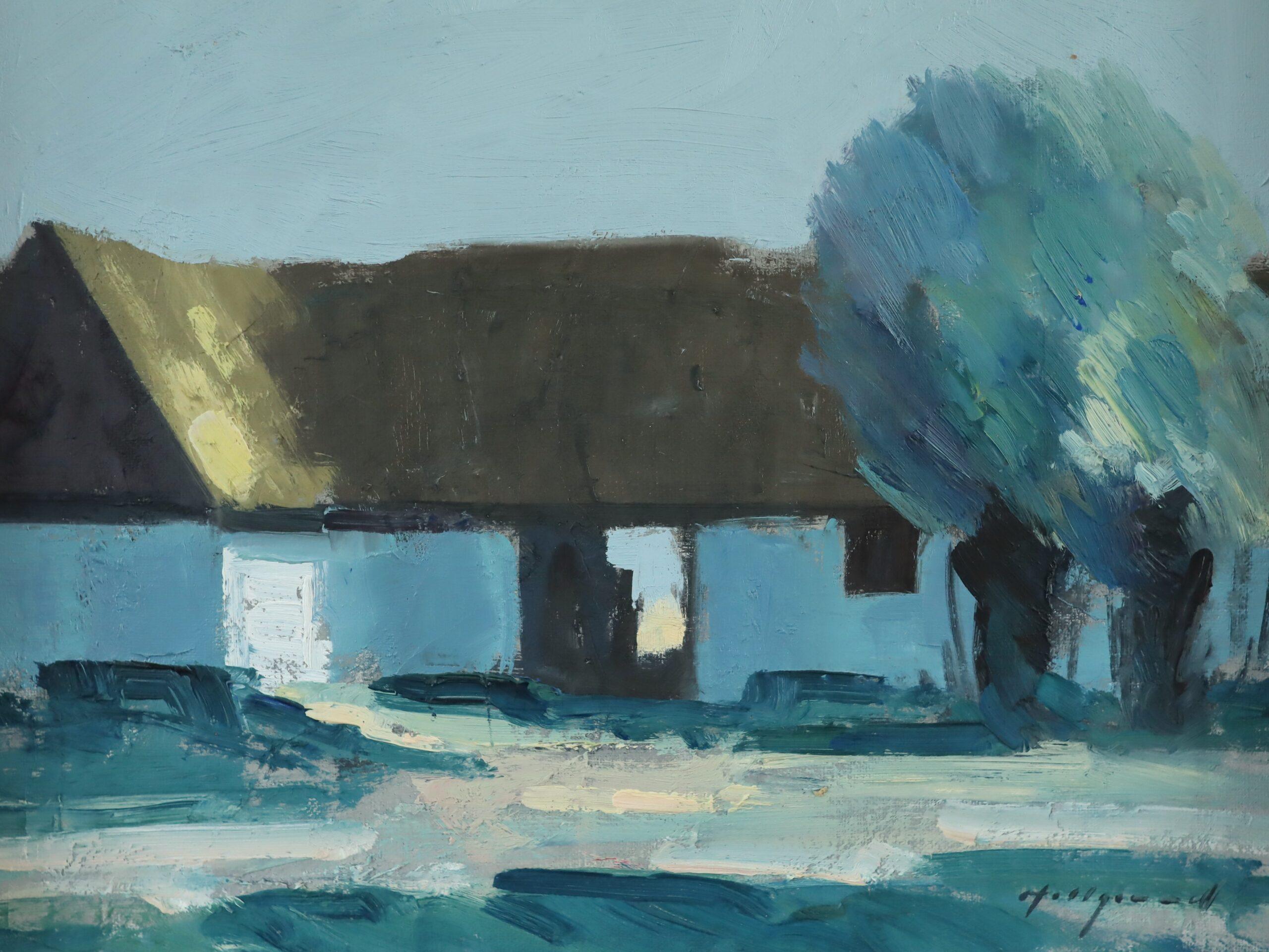 Peinture à l'huile de paysage suédois expressif du milieu du siècle dernier - Farmhouse Cottage en vente 4
