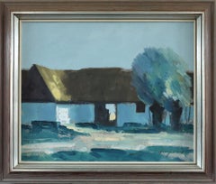 Pittura ad olio di un paesaggio espressivo svedese della metà del secolo scorso - Farmhouse Cottage