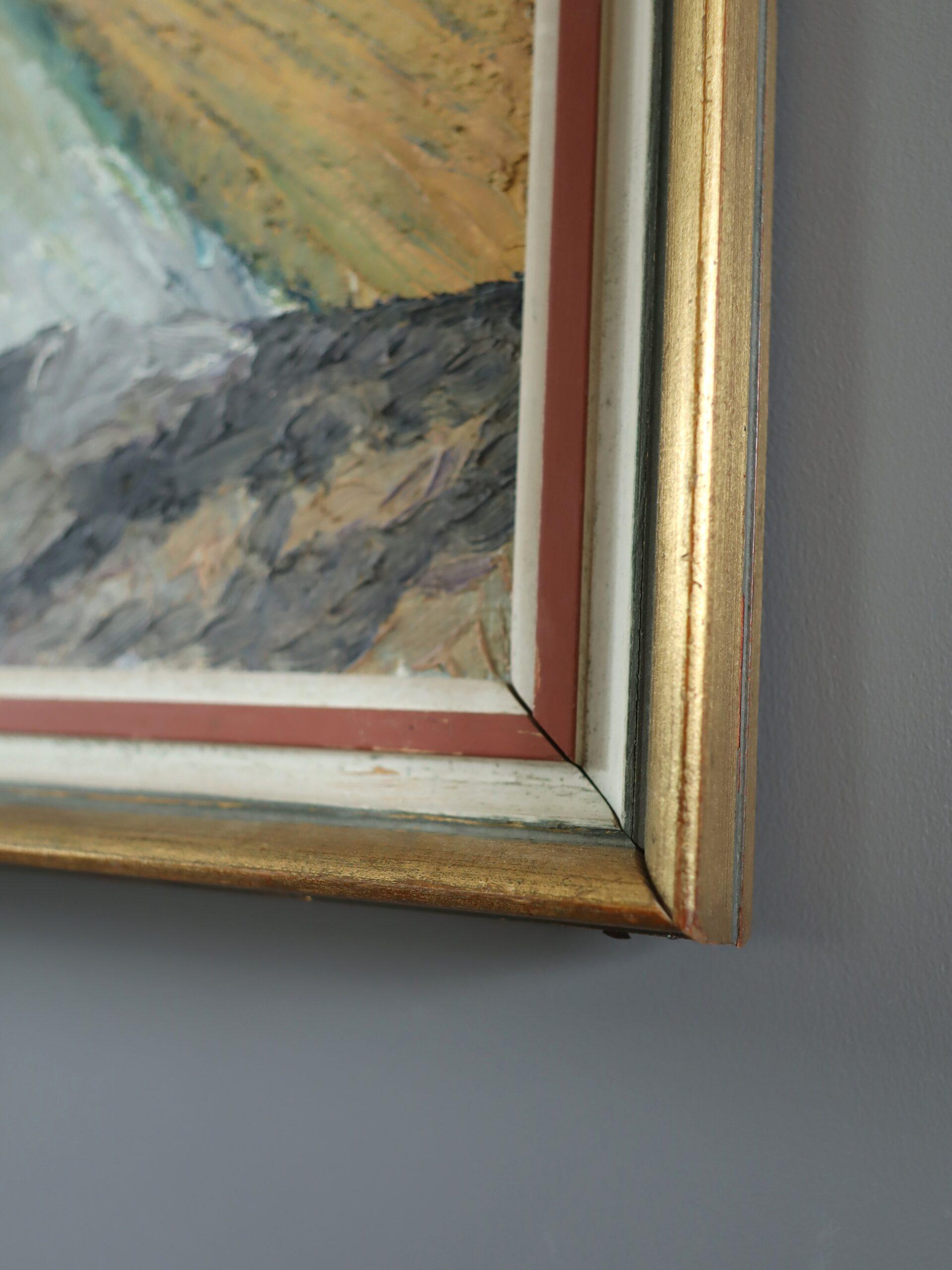 Pintura al óleo de paisaje expresivo sueco moderno de mediados de siglo -Campos de la Hora Dorada en venta 2