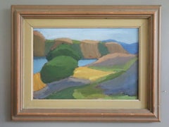 Pittura ad olio di un paesaggio espressivo svedese della metà del secolo scorso - Sentiero sulla collina