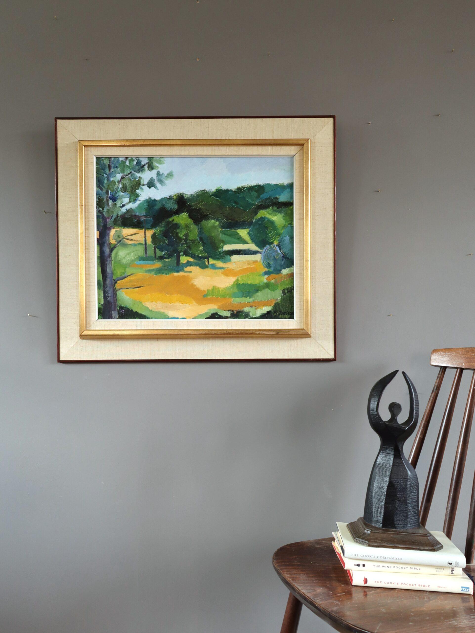 Pittura ad olio di un paesaggio espressivo svedese della metà del secolo scorso - Luce d'estate - Painting Moderno di Unknown